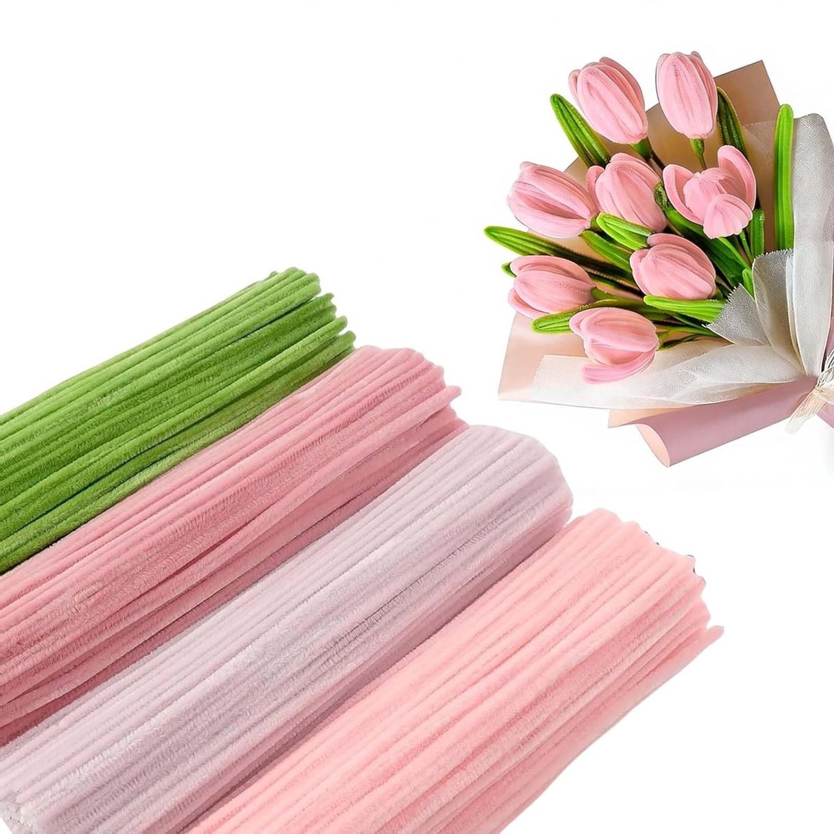 400 Stuks Pijpenragers voor Creatieve Projecten - 4 Kleuren Bloemdraad, Cadeaulint en Bloemen Set voor DIY Bloemen en Ambachten