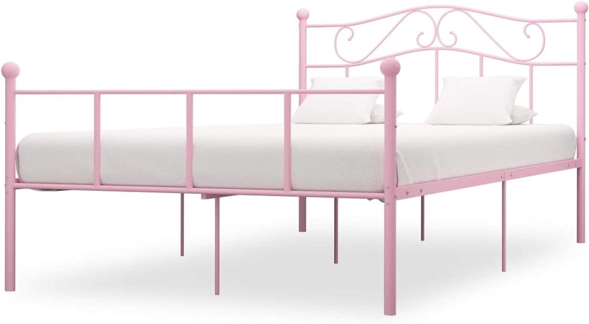 Tweepersoonsbed | Dubbelbed | Volwassenenbed | Bedframe metaal roze 120x200 cm