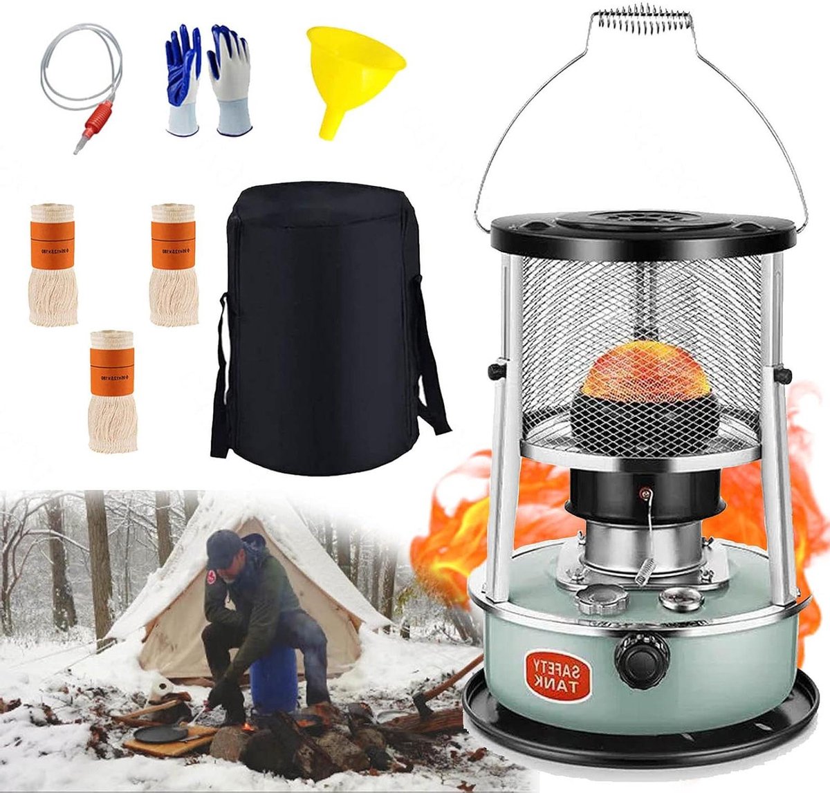 Draagbare Kerosine Kachel - Mobiele Verwarming - Buiten Verwarmen - Energiezuinig - 4.5L Tank - Zwart