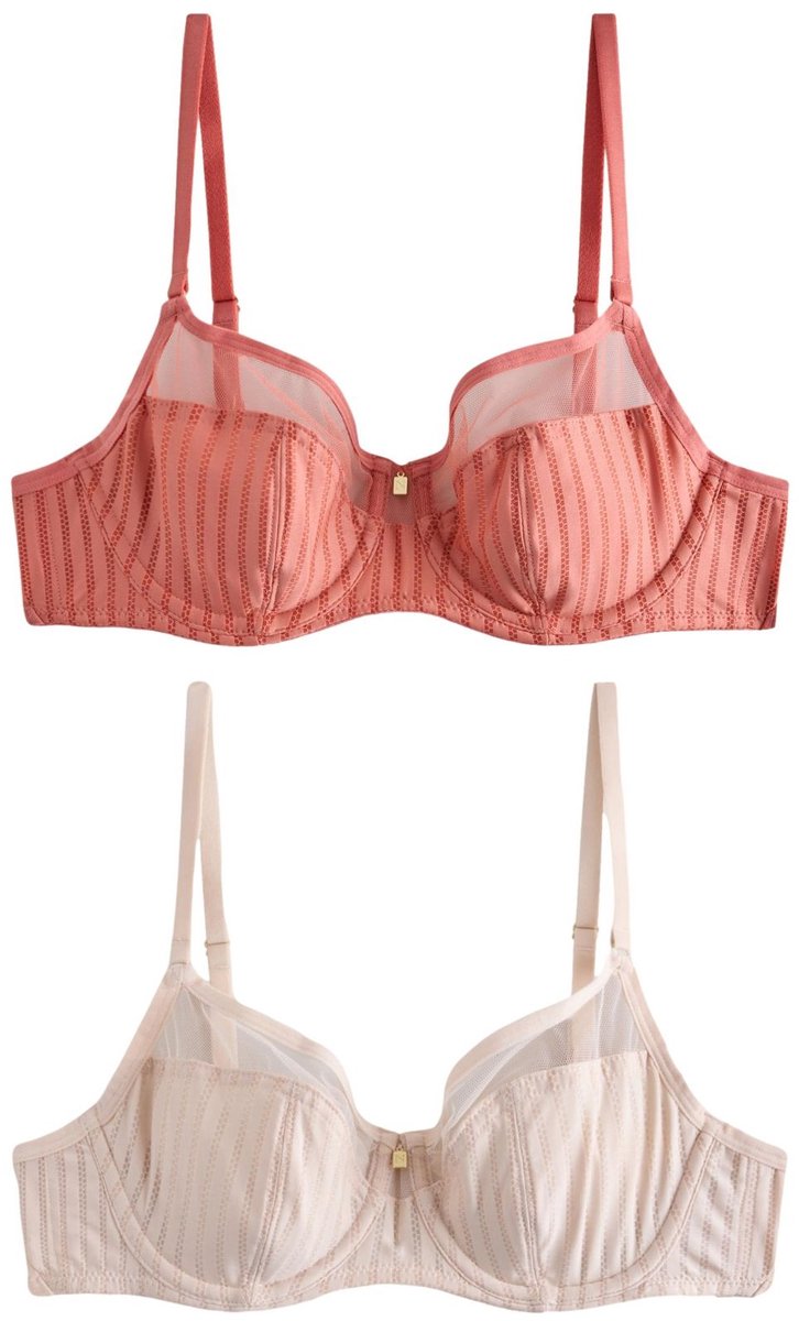 Next Dames - Gestreepte beha van microvezel zonder vulling - Naturel Coral/Ecru