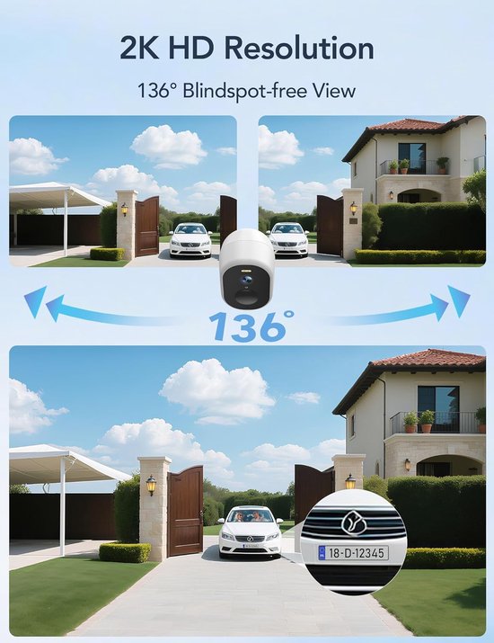 GNCC 2K 4MP LTE Outdoor Security Camera Battery + Solar Panel WiFi6 Camera Surveillance Outdoor WiFi Outdoor Indoor Battery Wireless with 2-Way Audio Night Vision PIR Motion Detector IP65 — afbeelding 3