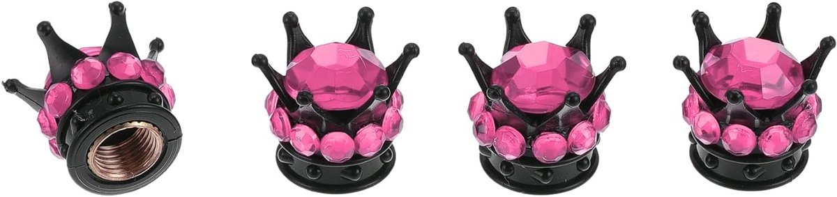 Decoratieve Ventieldoppen voor Auto en Truck - 4 Stuks - 15mm - Stofbescherming - Zwart en Roze - Duurzaam ABS en Koper
