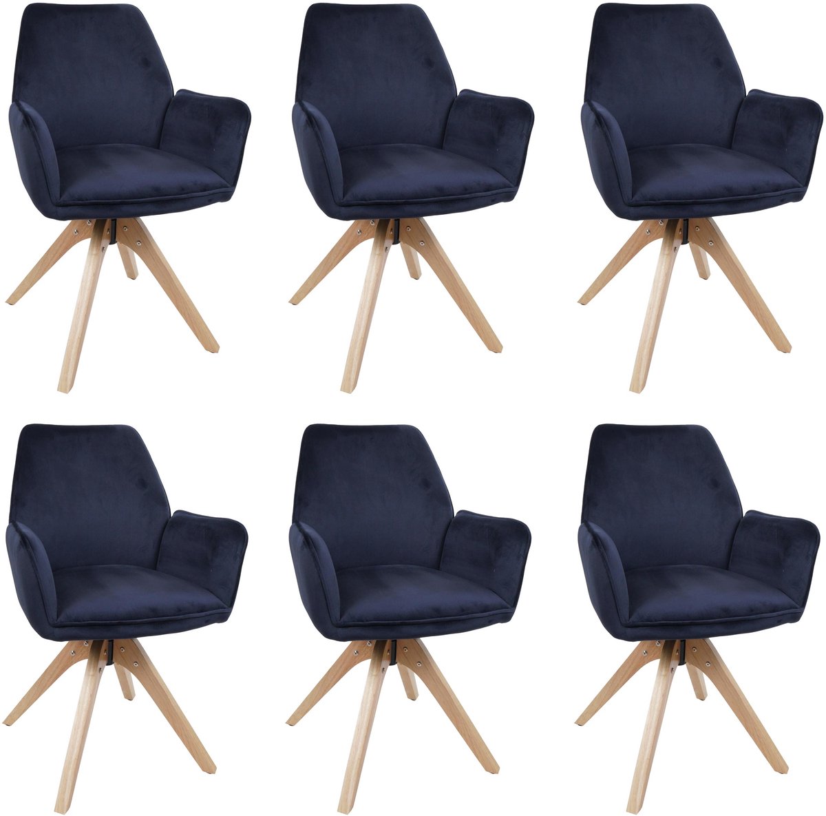 MCW Set van 6 eetkamerstoelen MCW-G67, eettafelstoel/keukentoel met armleuningen, draaibaar, hout, fluweel 320 g/m², MVG ~ antracietblauw