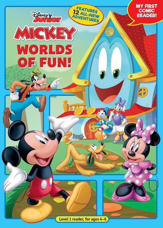 Mickey Mouse et ses amis dans une aventure joyeuse. "Mickey Worlds of Fun !" 12 nouvelles aventures. Lecteur niveau 1 pour 4-6 ans.