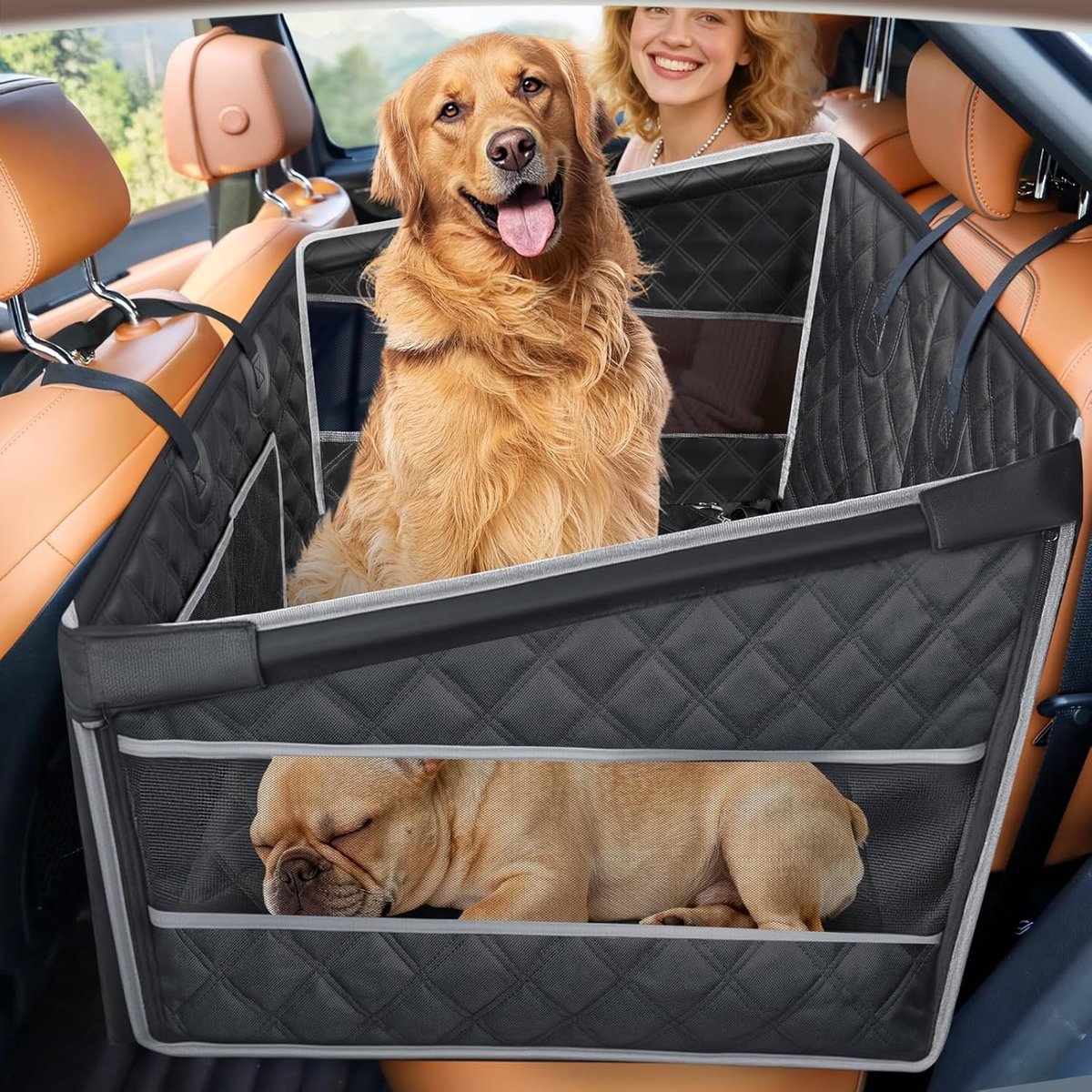 Hond Autostoeltje Voor Grote Honden - Waterdichte Achterbankverbreder - Antislip, Met Opbergruimte Voor Auto/SUV
