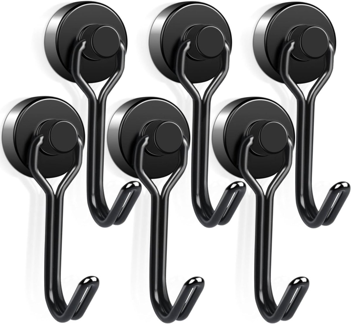 Extra sterke magnetische haken, 6 stuks 16mm neodymium haken, draaibare en roestvrije haken voor keuken en koelkast, houdt tot 10KG vast