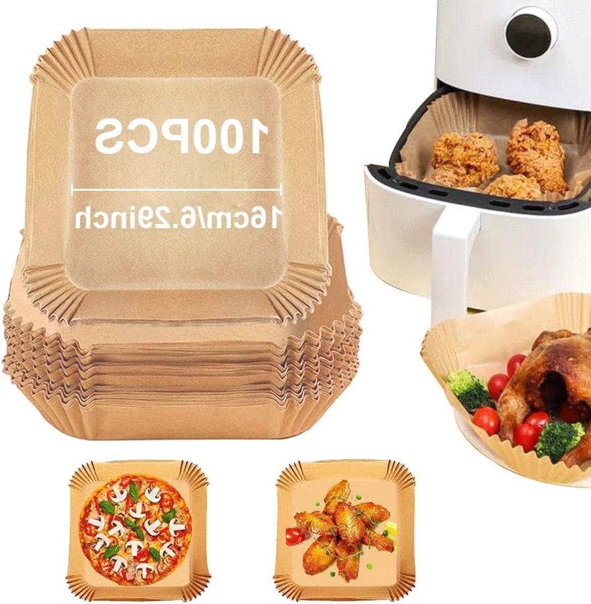 Verwisselbare Bakpapier voor Airfryer en Magnetron - Geschikt voor Casserole en Bakgerechten, 100% Wegwerp en Vetvrij
