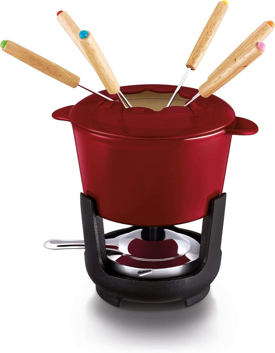 Fondue Set - Gietijzeren Pan - Gezellig Tafelen - Geëmailleerd Gietijzer - 15 cm - Rood
