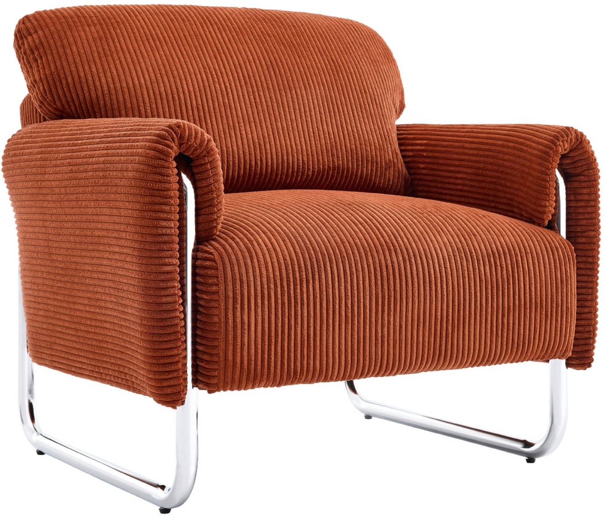 sweeek Fauteuil van corduroy met chromen frame - vintage Terracotta