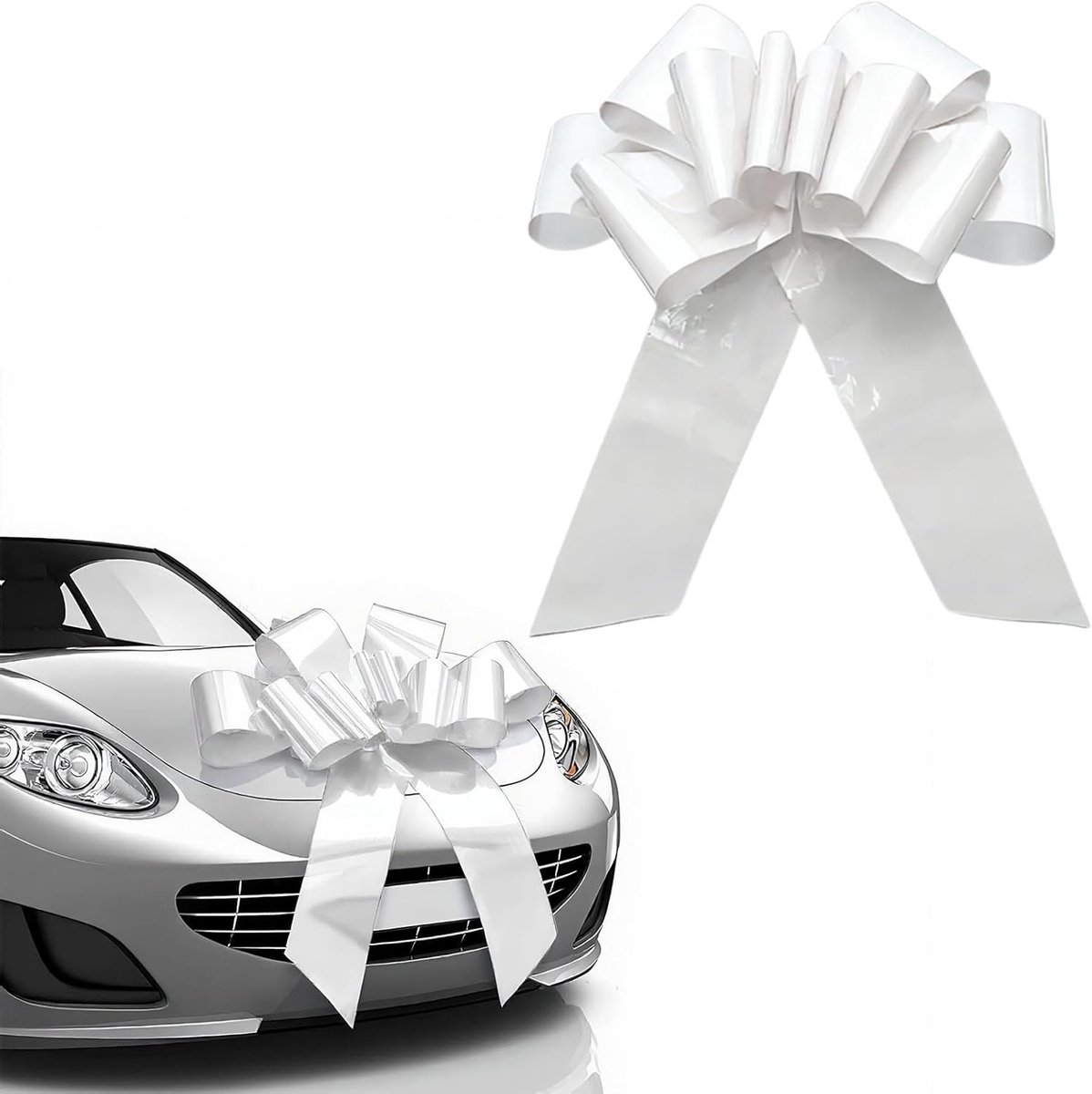 Grote Witte Strik 76cm met Zuignappen en Dubbelzijdige Tape voor Auto's, Fietsen en Cadeaus, Perfect voor Verjaardagen en Feestelijke Gelegenheden
