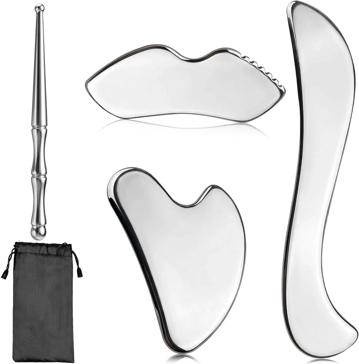 Gua Sha Gezichtsset met RVS Scraper voor Lymfedrainage, Jawline Sculpting en Gezichtsmassage, Geschikt voor Ogen, Hals en Lichaam