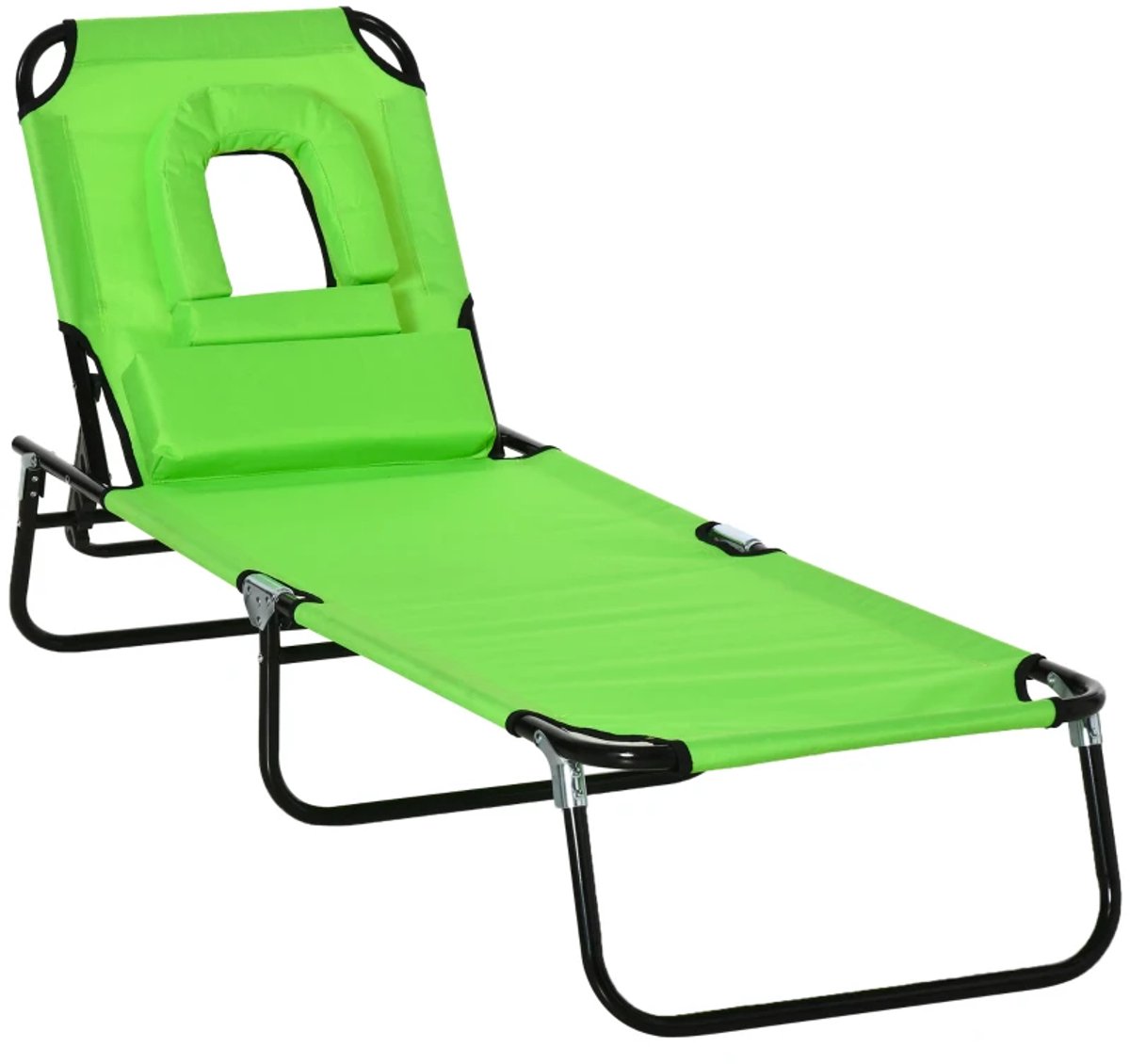 Ligbed met 3 Kussen - Opvouwbaar - Waterafstotende Hoes - Ligstoel met 4-standen Verstelbare Rugleuning - Tuinstoel - Strandstoel - Campingligstoel - tot 120 kg - Zonnebed - Relaxstoel voor Tuin, Terras, Zwembad & Balkon - Groen