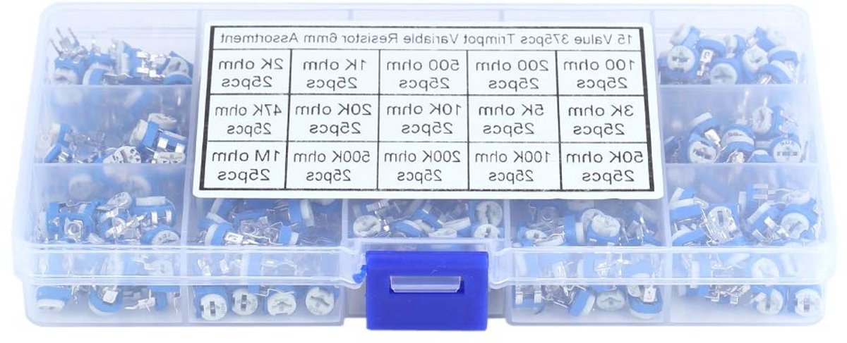 375-delige assortiment kit met variabele weerstand en potentiometers in handige opbergdoos