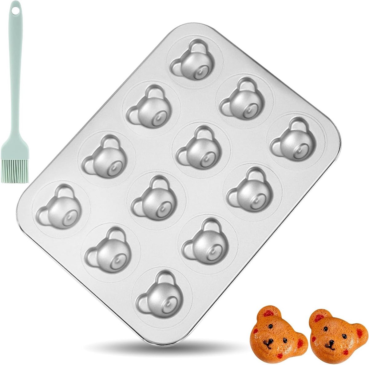 Madeleine Bakvorm met Siliconen Oliekwast - Antikleef Bakplaat voor Oven, Perfect voor Taarten en Koekjes (26 x 35 cm, 12 Holtes)
