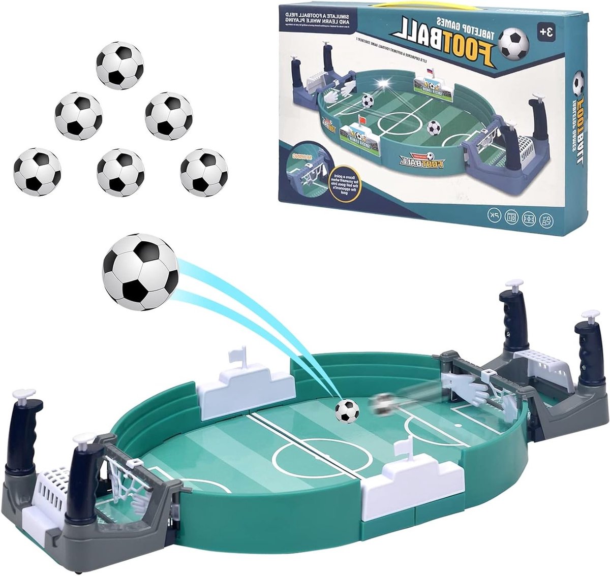 Interactief Tafelvoetbalspel met 6 Voetballen, Mini Tafelvoetbal voor Gezinnen, Desktoy voor Kinderen en Volwassenen, Leuk Spel voor Samen Spelen