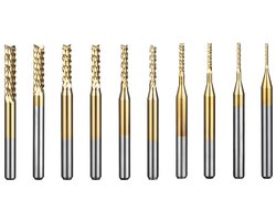 Set van 10 Titanium Coated Carbide Freesbits voor CNC, Geschikt voor PCB en Mold Bewerking, 0.8-3mm