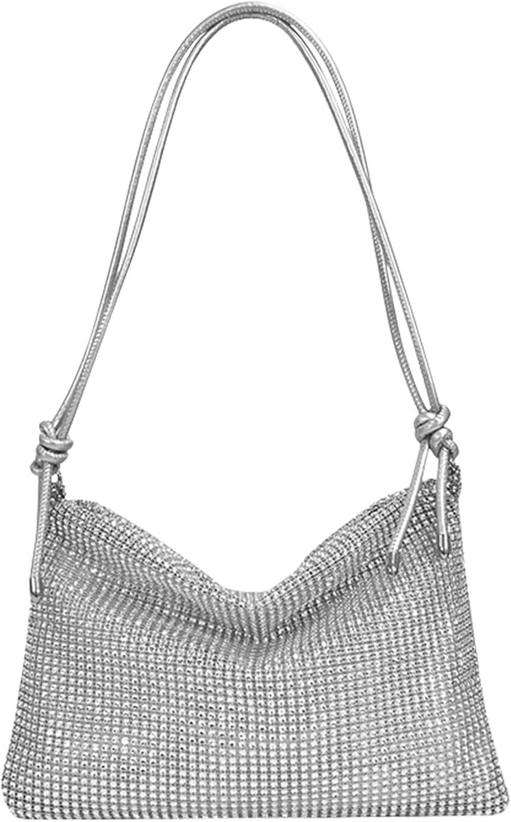 JeiibrZui Dames Glitter Tas - Elegant Strass Clutch - 27x19x1 Cm - Verstelbare Schouderriem - Zwart Zilver Goud