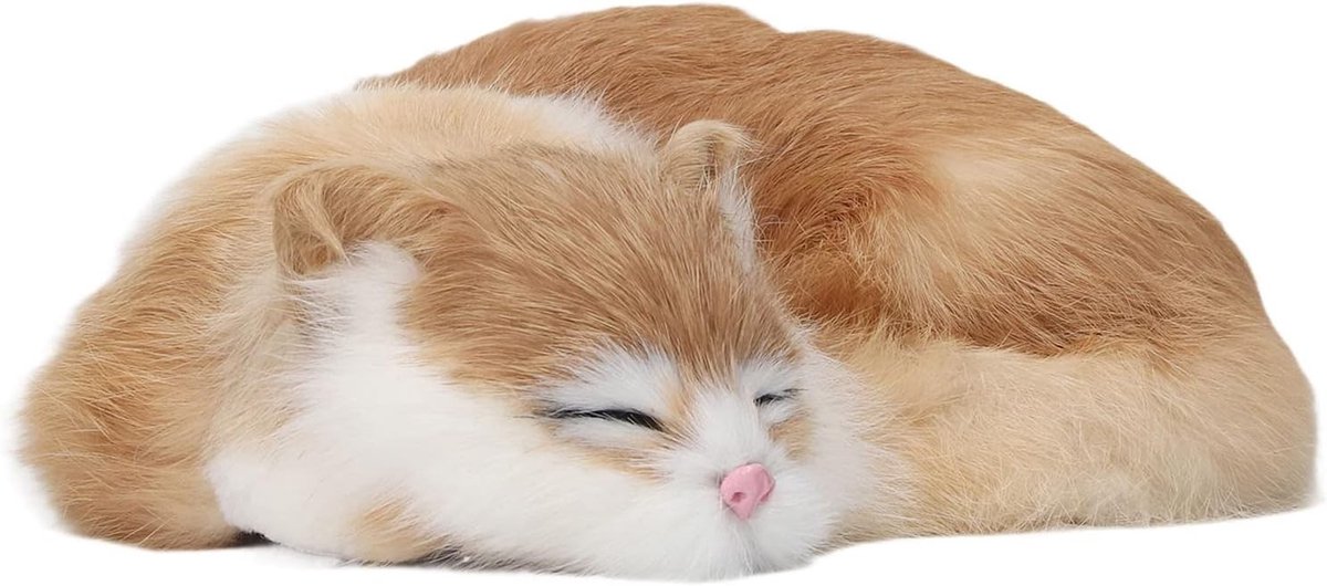 Schattige realistische slapende kat beeldje met zachte vacht, perfect als cadeau voor meisjes en feestdagen zoals Valentijnsdag en Kerstmis