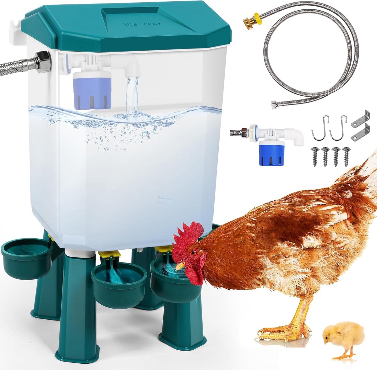 Drinker - 11 Liter - Automatisch en Innovatief 4 Drinkers - Inclusief Ophangset en Poten - Groen