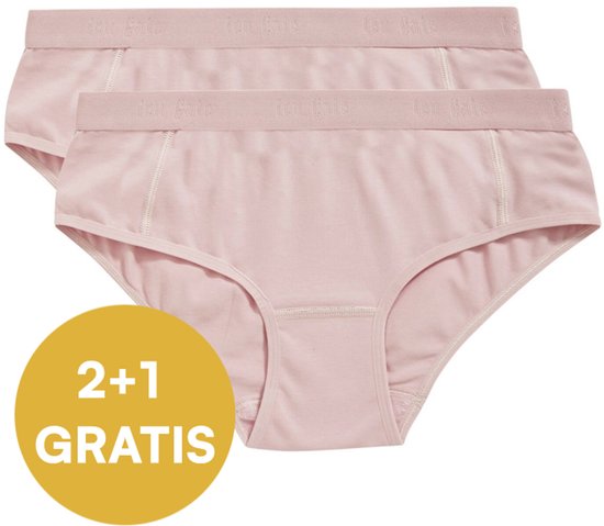 Twee lichtroze hipsters met Ten Cate logo band. Cirkel met '2+1 GRATIS'.