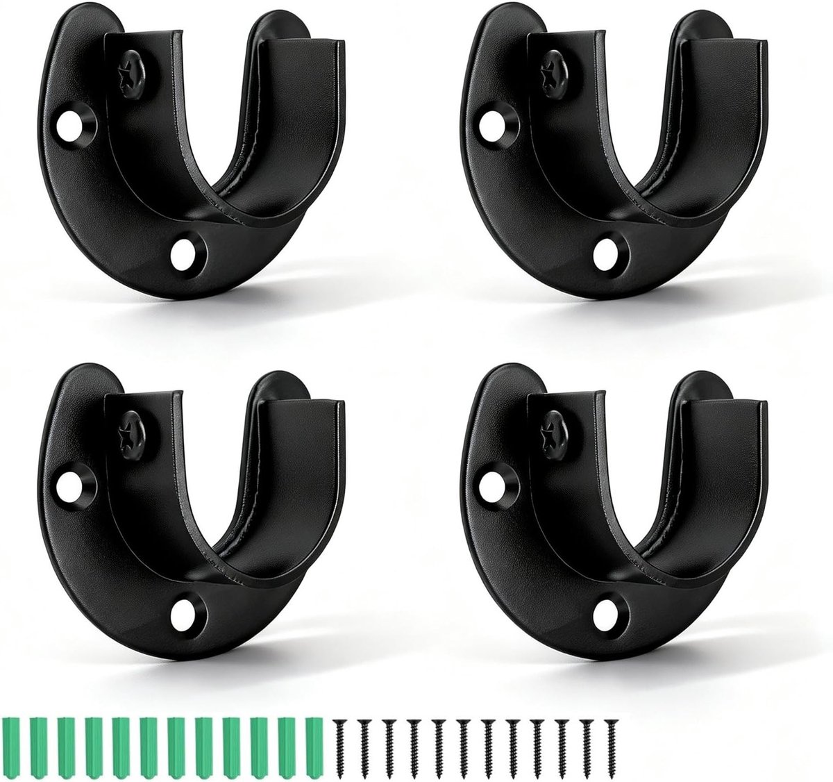 Set van 4 Ronde Buishouders 25 mm voor Kledingrekken, Kasten en Gordijnroedes - Roestvrijstalen Accessoires voor Strijkstangen en Wasrekken, Zwart