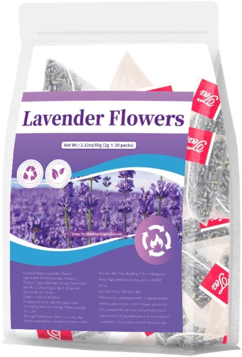 Pure Lavendel Thee – 30 Luxe Piramide Theezakjes – Gedroogde Lavendelbloemen – 60g – Rustgevend & 100% Natuurlijk