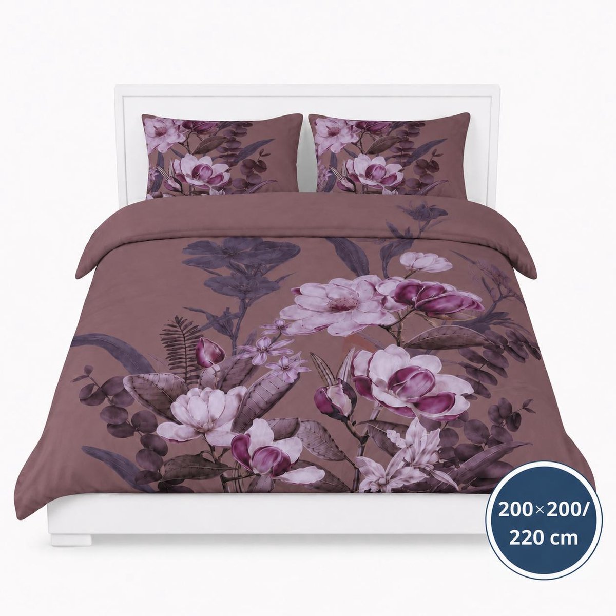 Dekbedovertrek - 200x200/220 - Bruin Roze - multi - Bloemen - Oase - Luxe, Zacht & Comfortabel - Inclusief Kussenslopen - Ademend - Kleurvast