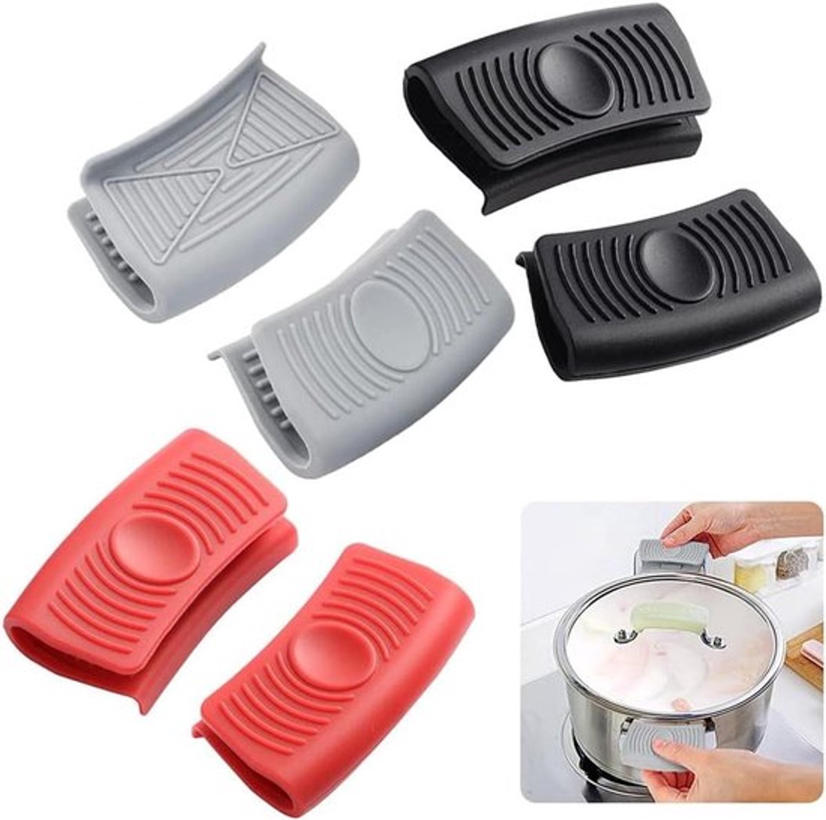 Set van 3 Hittebestendige Siliconen Handgrepen voor Pannen met Antislip Design