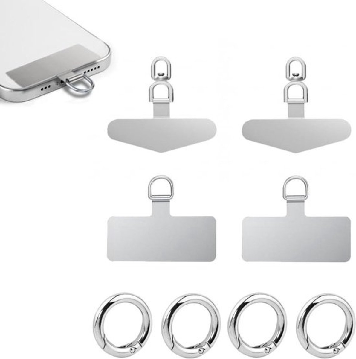 Set van 4 reservepatches voor mobiel telefoonkoord met metalen ringen