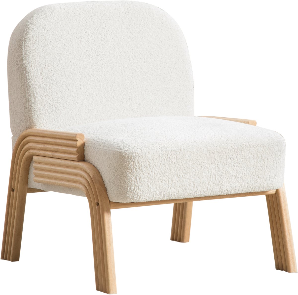 Merax Scandinavische Fauteuil van Chenillestof - Crèmewitte Loungestoel met Houten Onderst