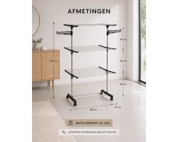 Droogtoren met 3 Niveaus – Inklapbaar Droogrek – Verrijdbaar met Wielen – 17 Meter Drooglengte – Compact Wasrek