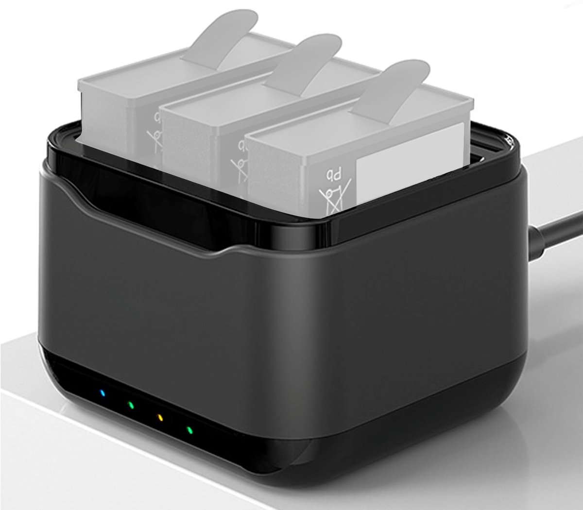 Dailygoods - Dailygoody - Batterijoplader - Snel Opladen - Ideaal voor Actiecamera's - 3-kanaals Oplader - Inclusief Opslag voor Geheugenkaarten - Geschikt voor 4 ..