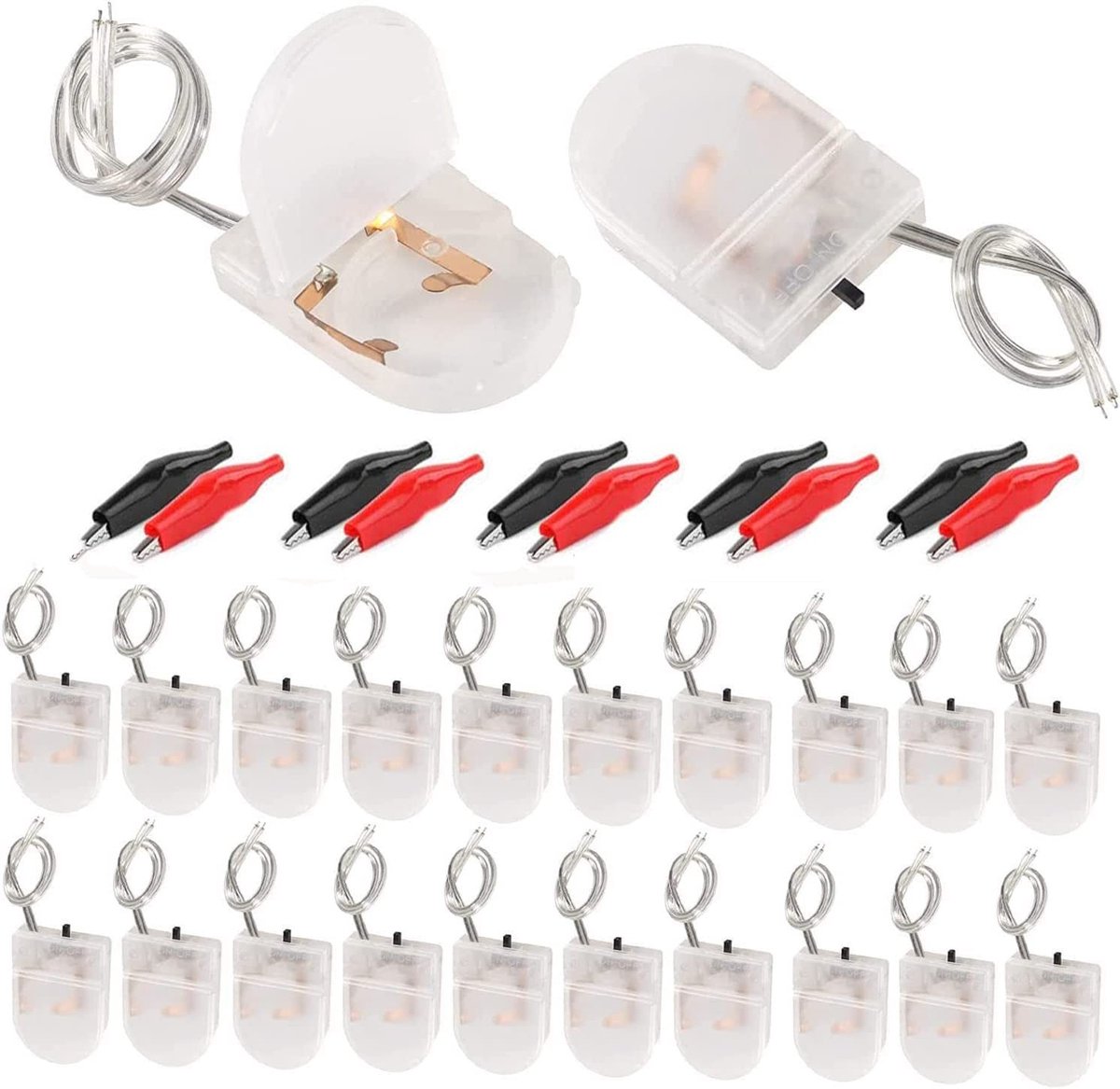 Dailygoods - 20 Stuks CR2032 Knoopcel Batterijhouders met Schakelaar en Kabel