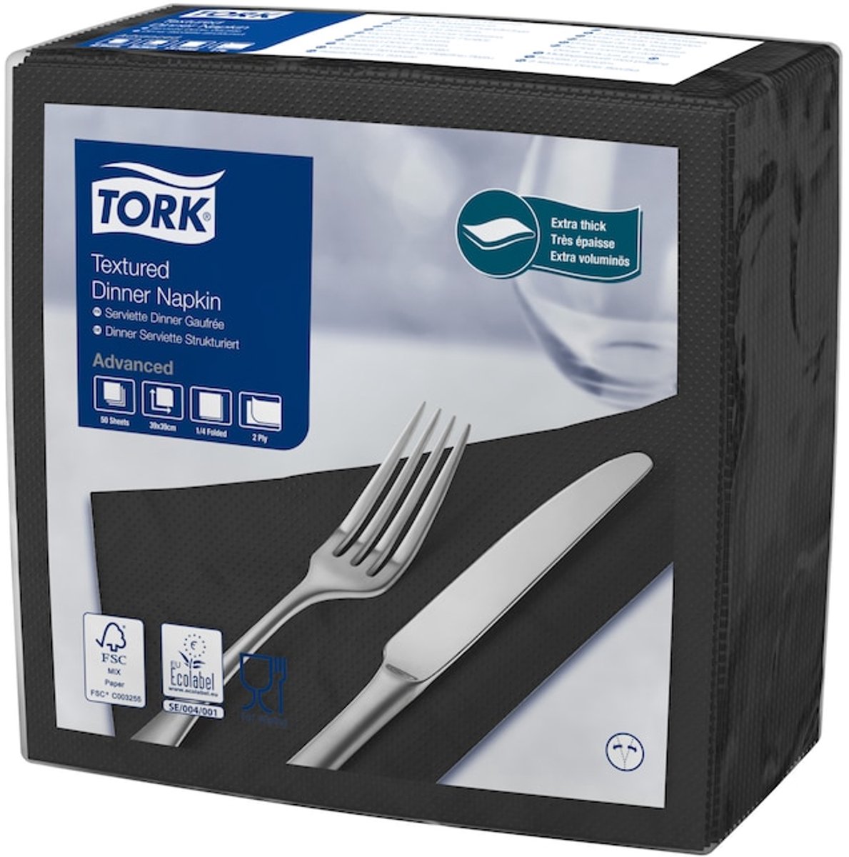 Tork 509419 textured dinnerservet zwart 39x39 cm 2-laags 1000 stuks (509419)