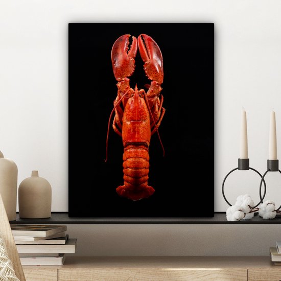 Homard cuit à la vapeur sur une toile de fond noir 2cm 30x40 cm - petit - Tirage photo sur toile (Décoration murale salon / chambre) / Animaux sauvages Peintures sur toile