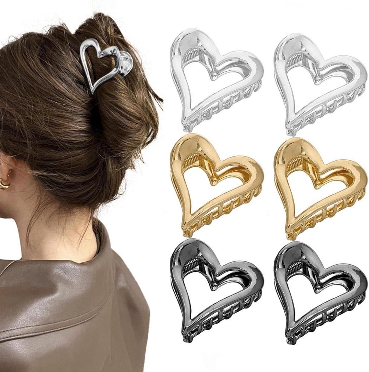 Dailygoods - Dailygoody - Haarspeldjes - Hartvormige haarclips - Premium metaal - Retro stijl - Anti-slip haarspeldjes - Geschikt voor vrouwen en meisjes