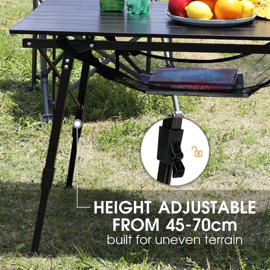 Dailygoods - Cosensi - Dailygoods - Dailygoody - Opvouwbare Kampeertafel - Draagbare Picknicktafel - In hoogte verstelbare poten - 90 x 53 cm - Lichtgewicht Aluminium - Geschikt voor Cam — afbeelding 4