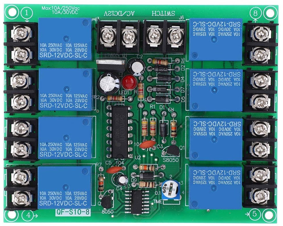 Dailygoods - Dailygoody - Tijdsequentie Relay Module - 8-Kanaals schakeling - Voor audioapparatuur - 12V DC/AC - Verbeterde controle - Efficiënte werking - Geschik