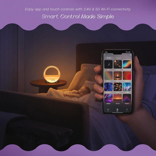 Wekker met Licht - Wake-up light Nachtlamp - Rustig Wakker Worden - 15W Draadloze Oplader - Klein - Wit — afbeelding 4