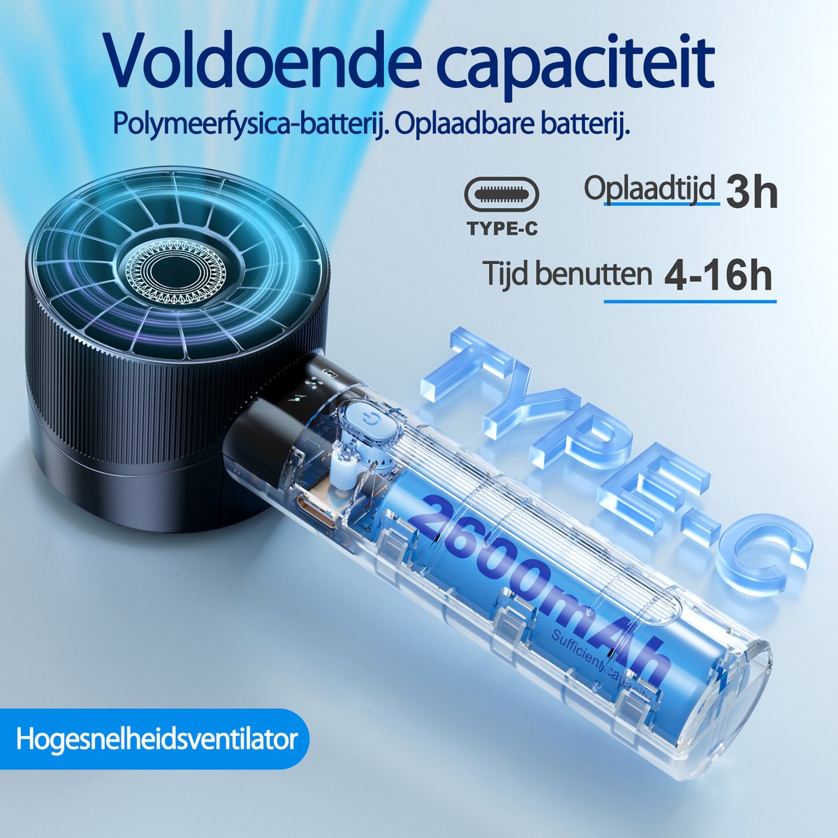 Svintora Handventilator - Draagbare Mini Ventilator -Oplaadbaar Gezichtsventilator - 4 Standen - Zwart — afbeelding 6