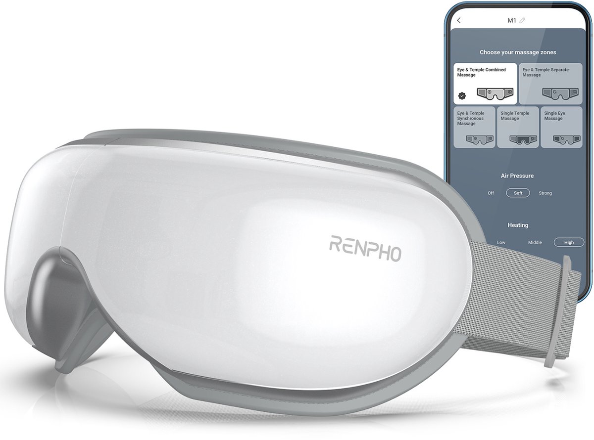 RENPHO Eyeris Smart – Het beste oogmassageapparaat – Verlicht vermoeide ogen & stress – Verwarmde massage – Luchtcompressie & vibratie – Bluetooth voor muziek & ontspanning – Persoonlijke instellingen via app – Opvouwbaar & USB-C oplaadbaar