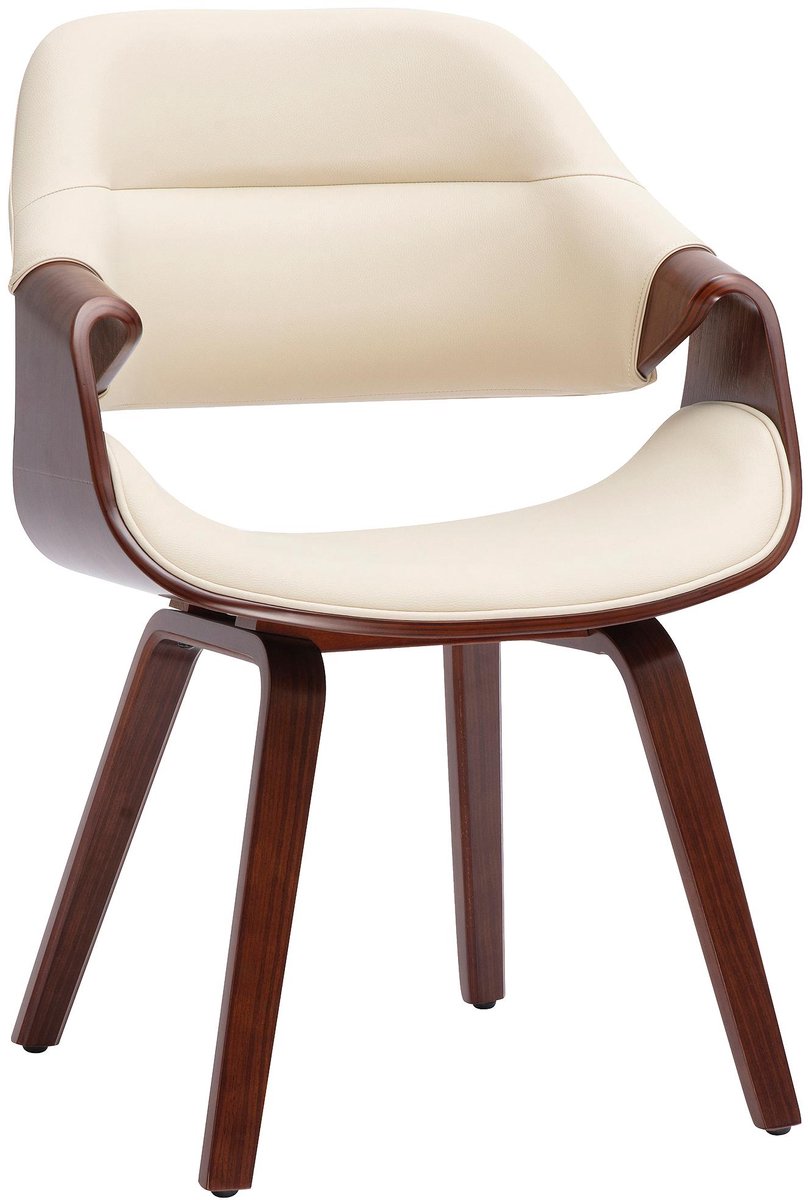 CLP Maira Eetkamerstoel - met Armleuningen - Gestoffeerd Design - Walnootlook - Ergonomisch - Belastbaar tot 150 kg - Kunstleer/walnoot/creme