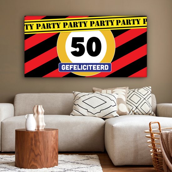 Tableau sur toile 160x80 cm - Décoration murale Anniversaire - Décoration 50 ans - Panneau de signalisation - Décoration murale salon - Décoration chambre - Accessoires chambre - Peintures