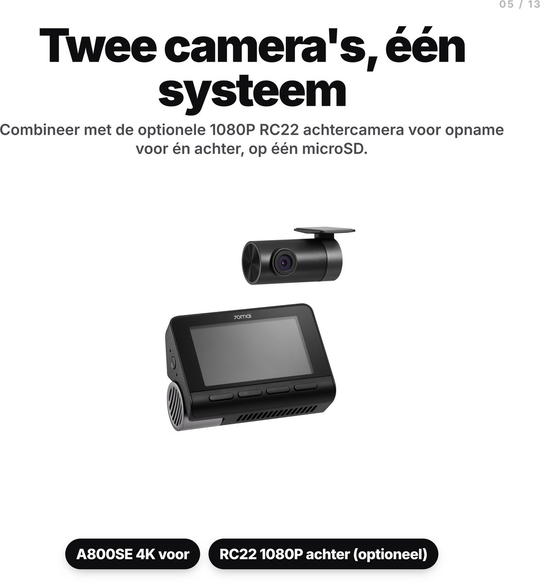 70mai A800SE Dashcam Set 4K voor & achter met GPS thumbnail 7