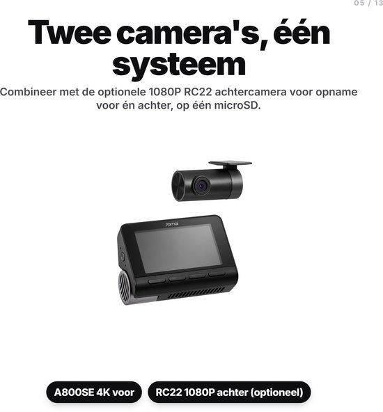 70mai Dash Cam 4K A800SE Set - Dashcam voor en achter - 4K Ultra