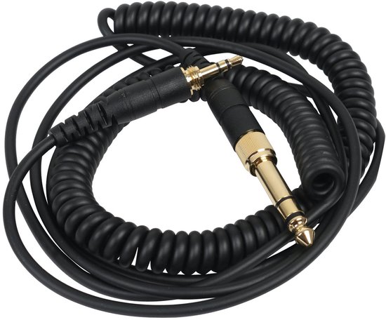 Zwarte audio kabel met vergulde 3.5mm aansluitingen.
