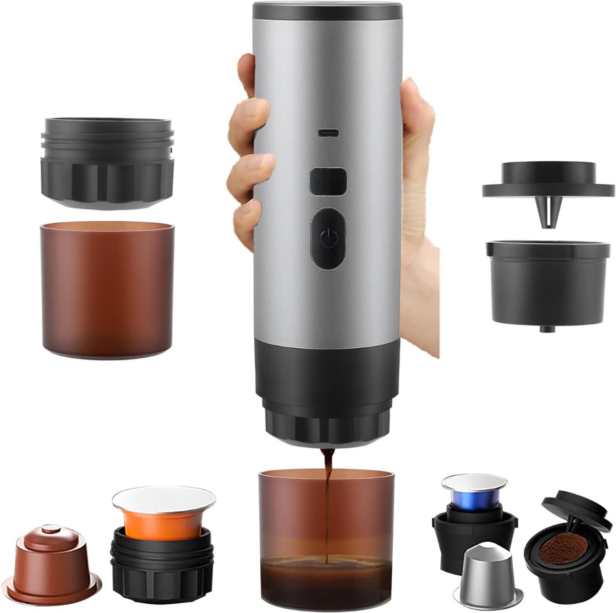 TIM® Draagbare Koffiemachine - Blender To Go - Draagbare Blender - Grijs - 7cm x 7cm x 24cm