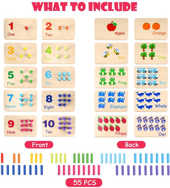 Houten telplank voor kinderen - Montessori reken speelgoed voor peuters - Cijfer herkenning en tellen - Wiskunde manipulatie - Educatief materiaal voor 3 4 5 6 7 jaar van Houten — afbeelding 4