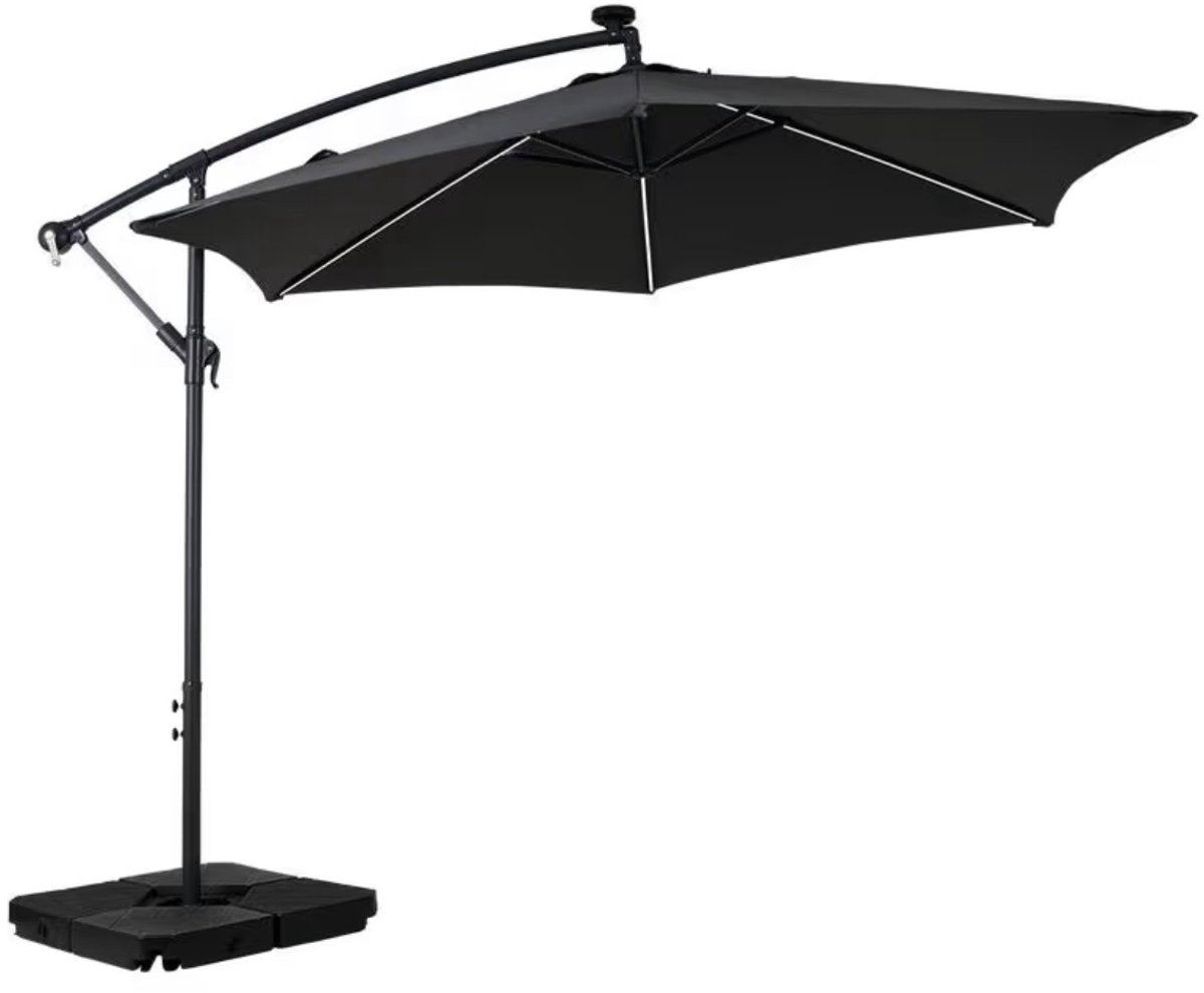 LED Zweefparasol 300 x 250 cm – Moderne Tuinparasol met Ingebouwde Verlichting – zwart thumbnail 7