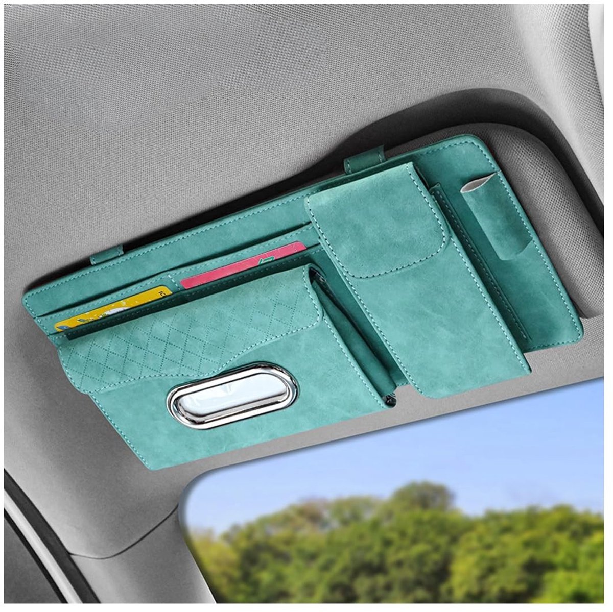Dailygoods - Dailygoody - Auto-zonneklep-organizer - Multifunctionele opbergtas - Mintgroen - Kaarthouder - Ideaal voor zonnebrillen en bankkaarten - Geschikt voor...